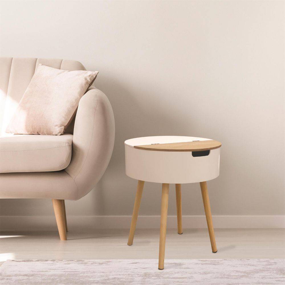 The Home Deco Factory - Table d'appoint ronde coffre intégré Blanc - Image 2