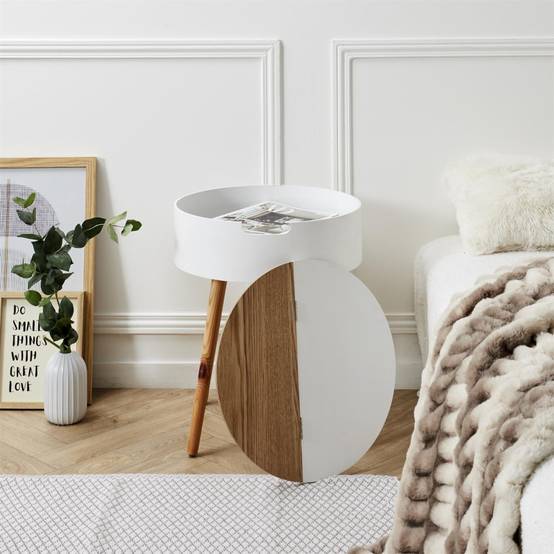 The Home Deco Factory - Table d'appoint ronde coffre intégré Blanc - Image 6
