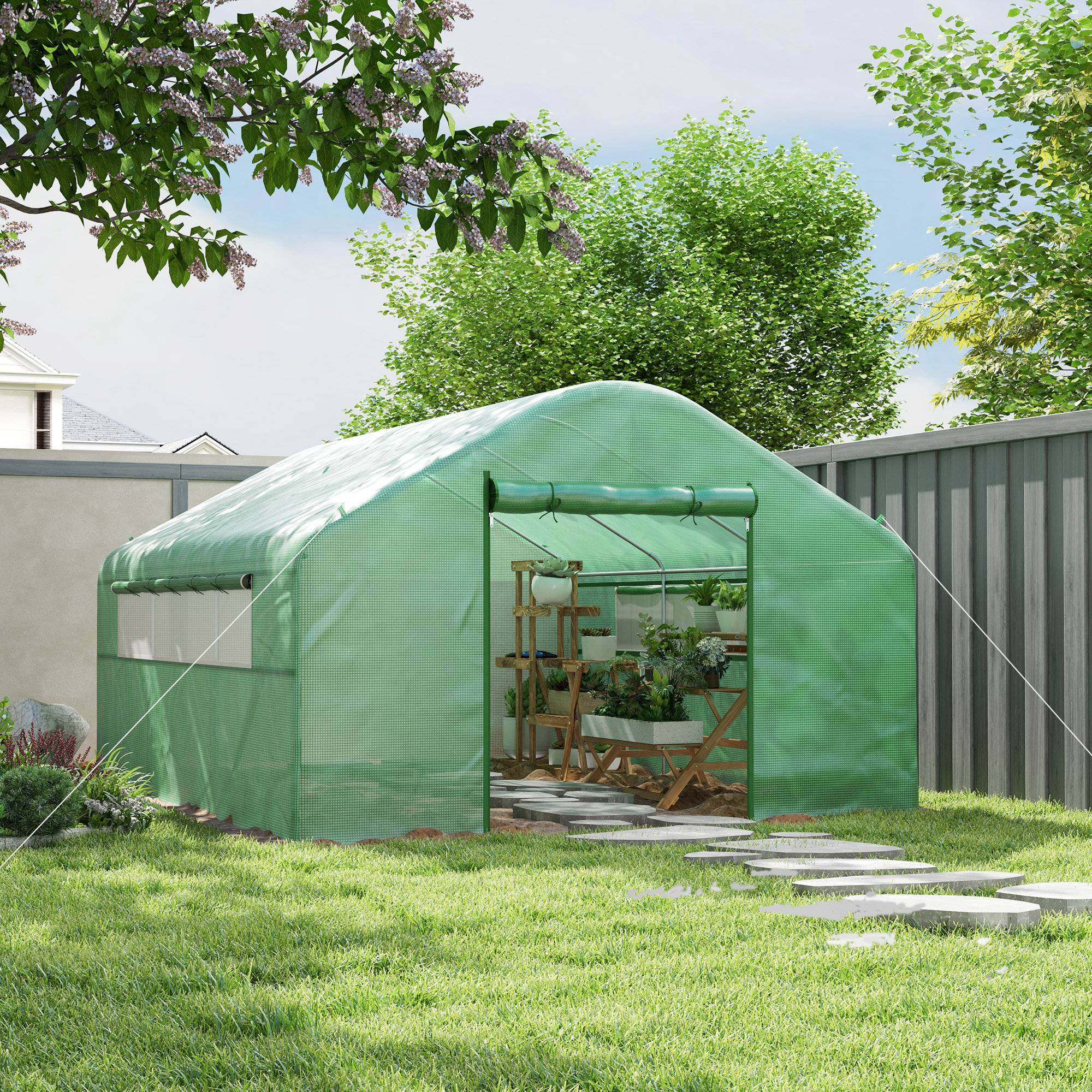 Serre Tunnel 12m² Acier Galvanisé avec Bâche PE 140g/m² et Fenêtres Vert 4x3x2m - ComfortXL Outdoor Living - Image 3