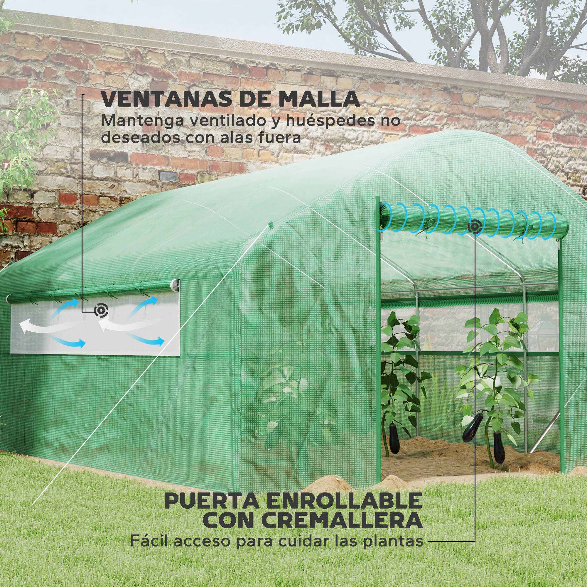 Serre Tunnel 12m² Acier Galvanisé avec Bâche PE 140g/m² et Fenêtres Vert 4x3x2m - ComfortXL Outdoor Living - Image 7