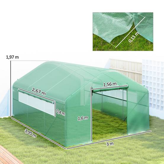 Serre Tunnel 12m² Acier Galvanisé avec Bâche PE 140g/m² et Fenêtres Vert 4x3x2m - ComfortXL Outdoor Living - Image 5
