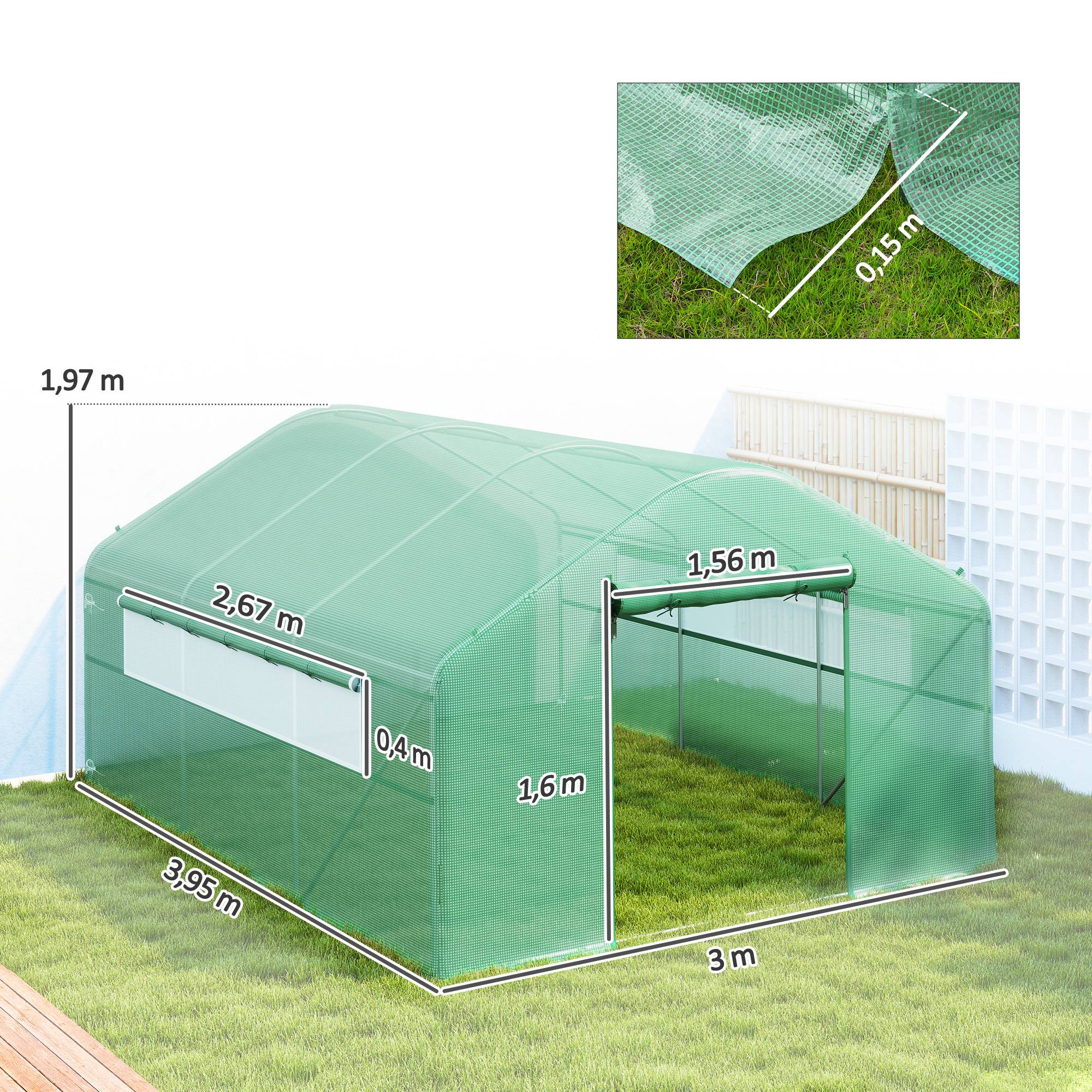 Serre Tunnel 12m² Acier Galvanisé avec Bâche PE 140g/m² et Fenêtres Vert 4x3x2m - ComfortXL Outdoor Living - Image 5