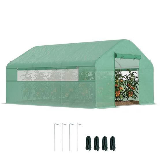 Serre Tunnel 12m² Acier Galvanisé avec Bâche PE 140g/m² et Fenêtres Vert 4x3x2m - ComfortXL Outdoor Living - Image 1