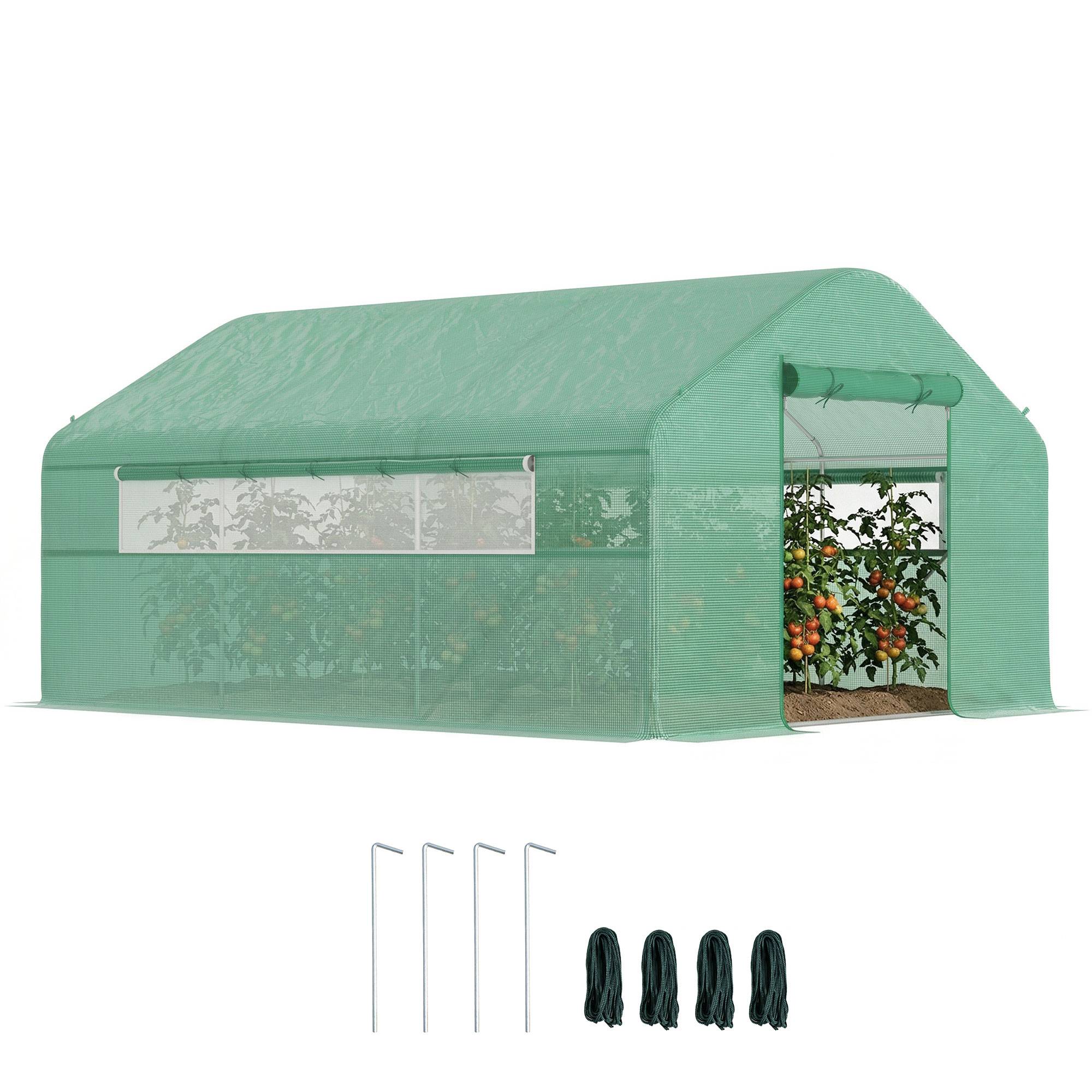 Serre Tunnel 12m² Acier Galvanisé avec Bâche PE 140g/m² et Fenêtres Vert 4x3x2m - ComfortXL Outdoor Living