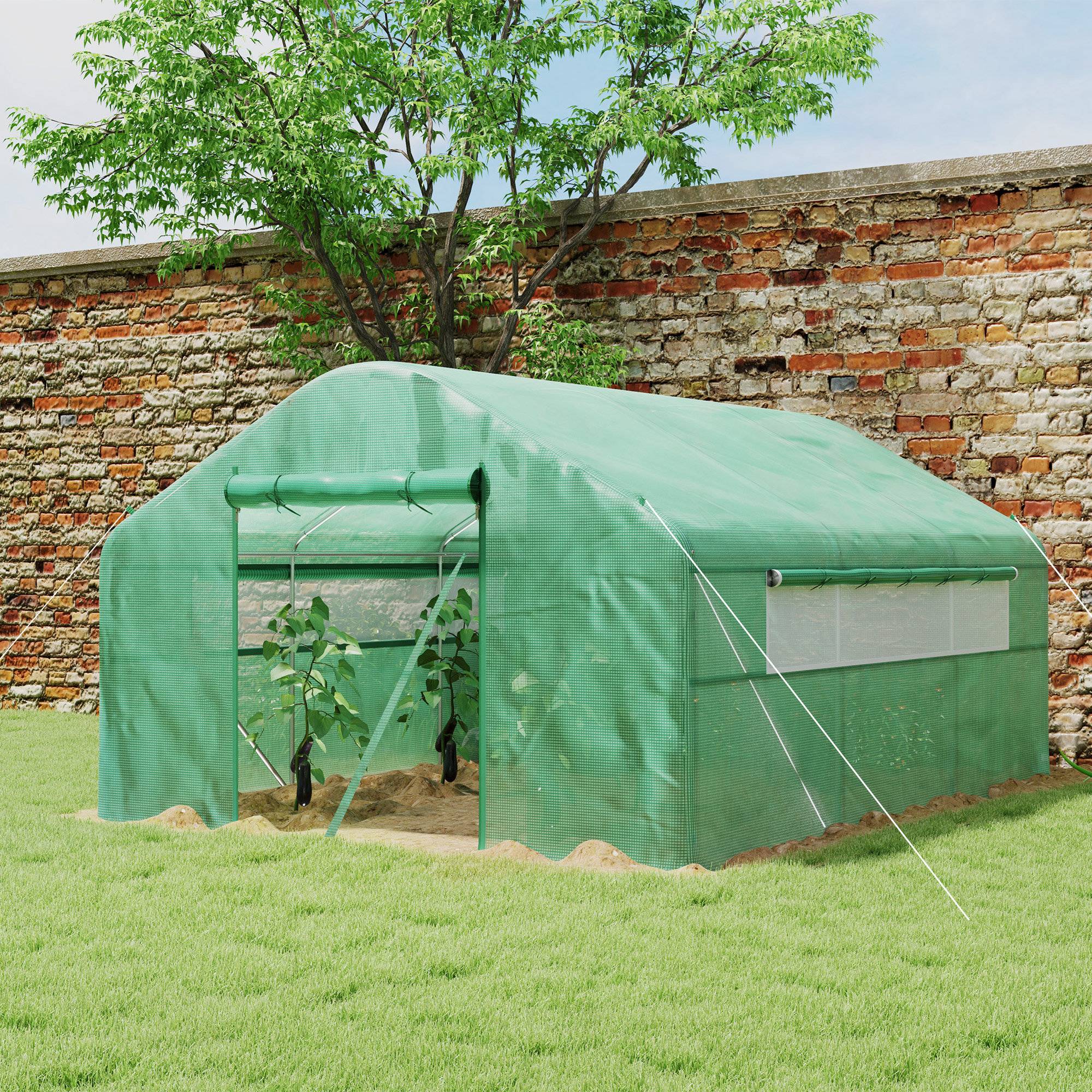 Serre Tunnel 12m² Acier Galvanisé avec Bâche PE 140g/m² et Fenêtres Vert 4x3x2m - ComfortXL Outdoor Living - Image 4
