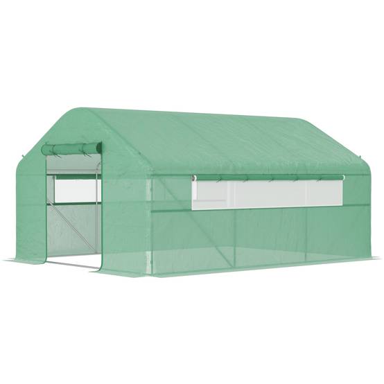 Serre Tunnel 12m² Acier Galvanisé avec Bâche PE 140g/m² et Fenêtres Vert 4x3x2m - ComfortXL Outdoor Living - Image 2