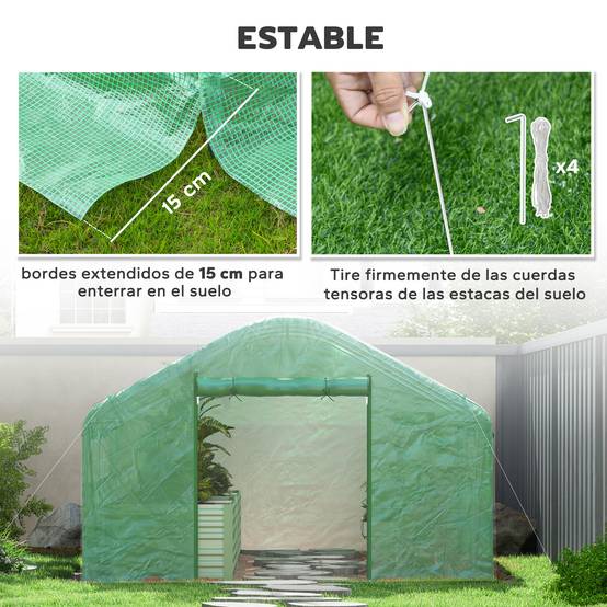 Serre Tunnel 12m² Acier Galvanisé avec Bâche PE 140g/m² et Fenêtres Vert 4x3x2m - ComfortXL Outdoor Living - Image 9