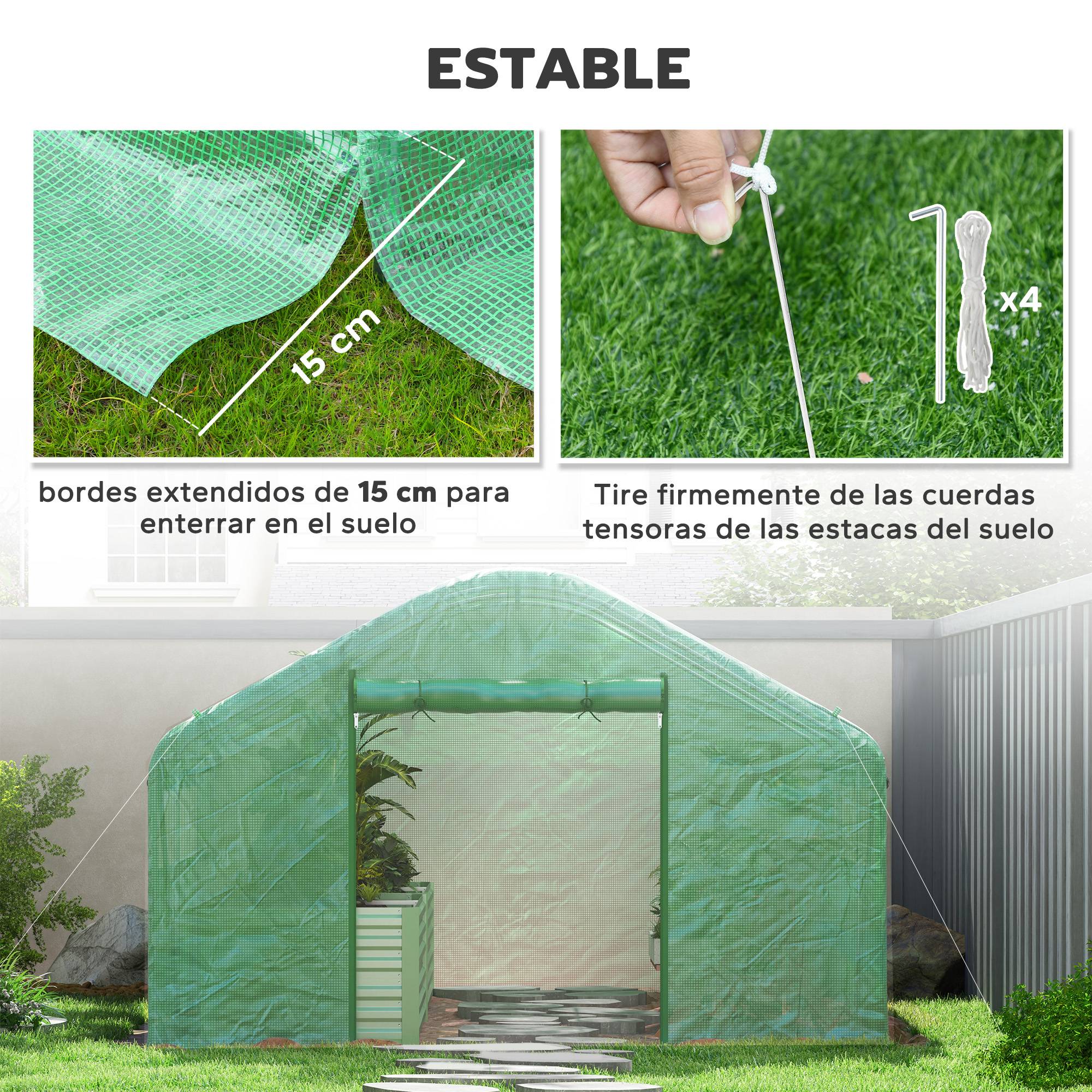 Serre Tunnel 12m² Acier Galvanisé avec Bâche PE 140g/m² et Fenêtres Vert 4x3x2m - ComfortXL Outdoor Living - Image 9