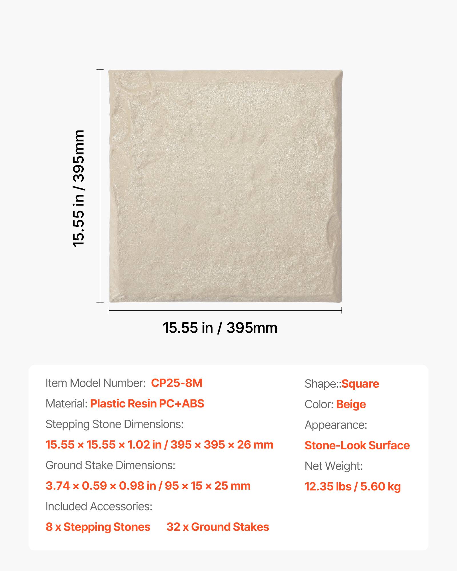Vevor - VEVOR Dalles de jardin imitation pierre 8 pcs 39,5x39,5 cm beige - Image 6