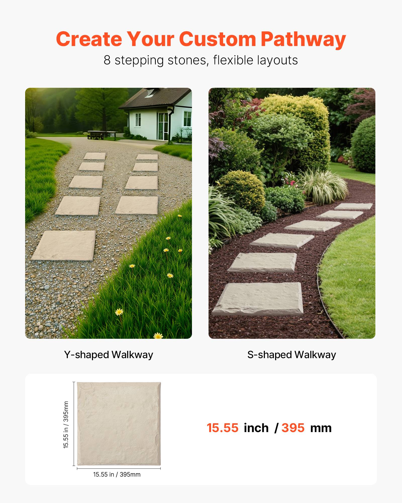 Vevor - VEVOR Dalles de jardin imitation pierre 8 pcs 39,5x39,5 cm beige - Image 5