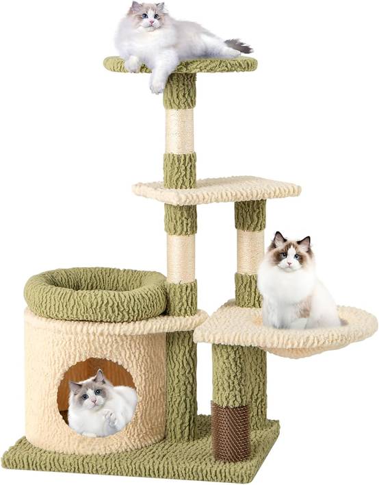COSTWAY Arbre à Chat 97 cm, 3 Griffoirs pour Chat, Brosse d'Toilettage, Arbre a Chat Cactus et Bois, 3 Plateformes, Condo, Panier, 60 x 40 x 97 cm - Image 1
