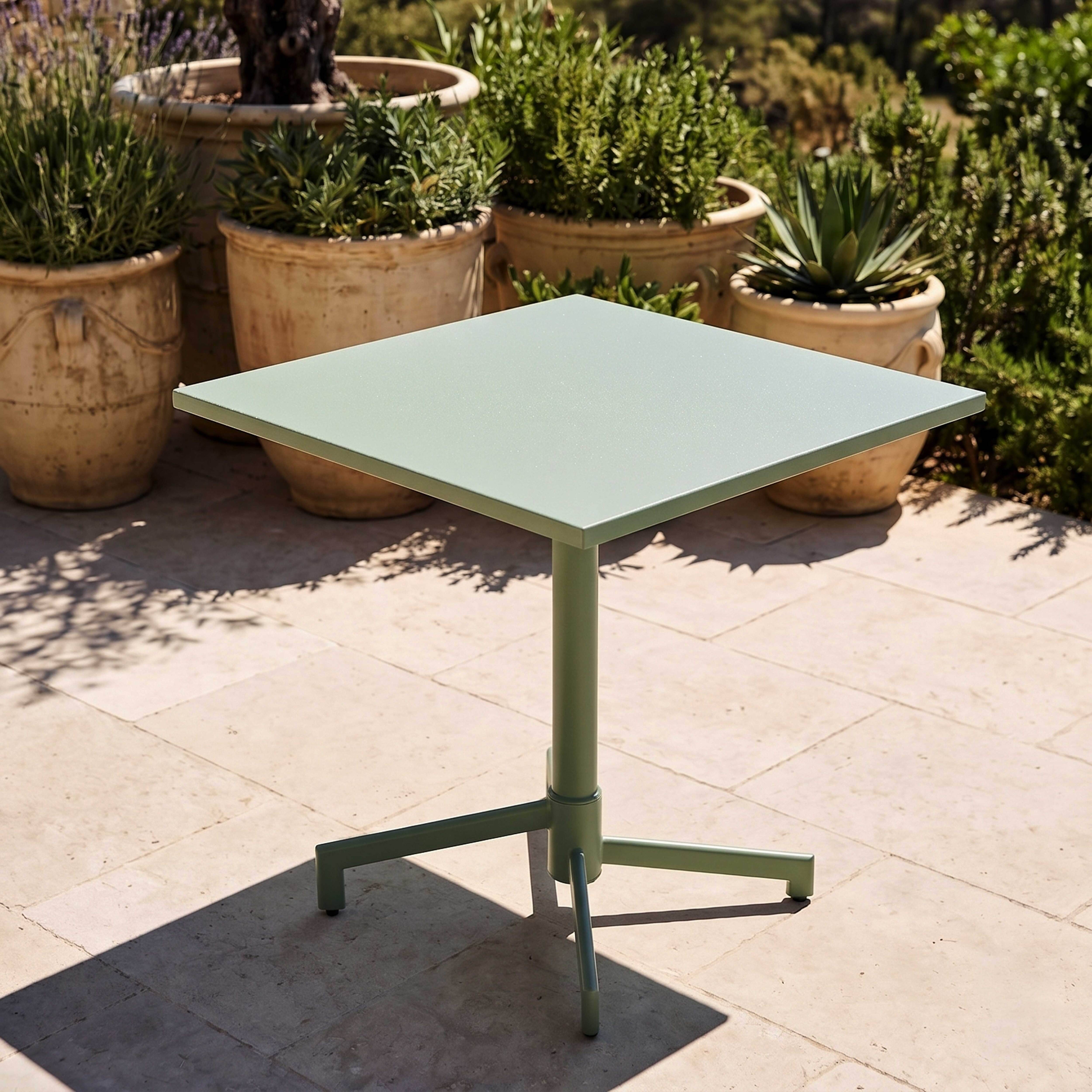 Oviala - Table de jardin carrée bistrot avec plateau rabattable 70cm vert sauge Palavas - Oviala - Image 2
