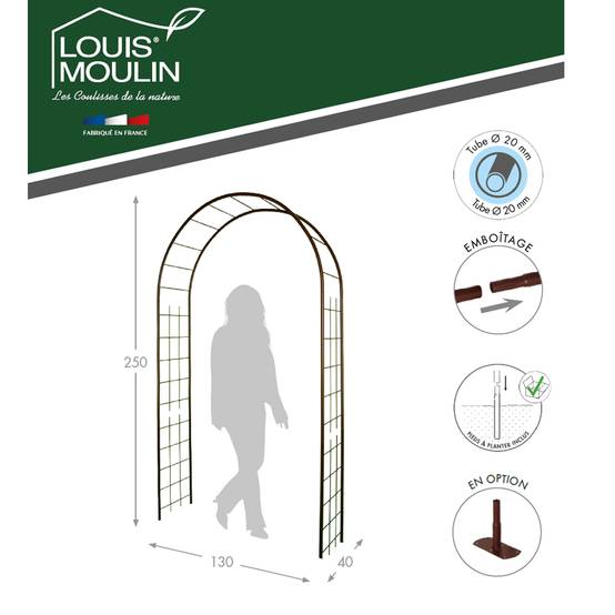 Louis Moulin - Arche de jardin treillage en fer vieilli tubes ronds petit modèle + 4 supports poteaux à enfoncer - LMOULIN - Image 4