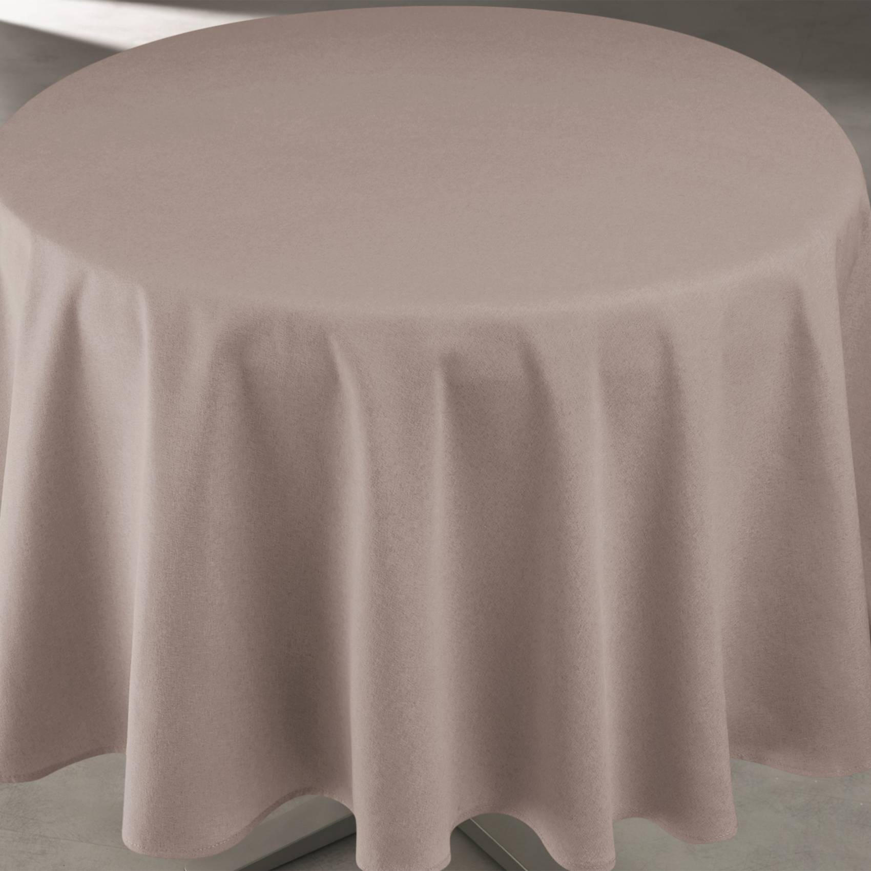 Home Maison - Nappe déperlante anti-taches  - Effet lin pour table ronde - HOME MAISON - Polyester - Taupe - Image 1