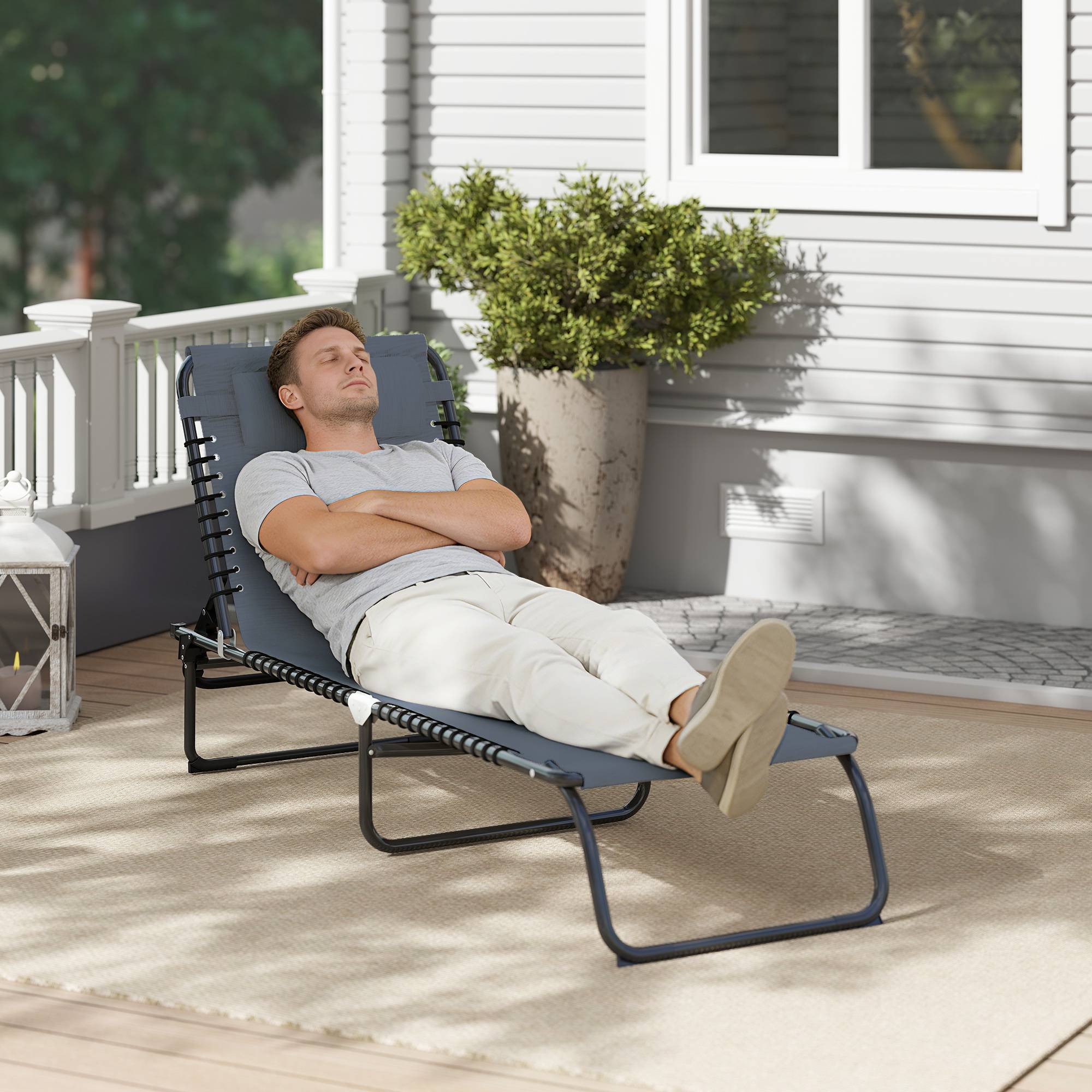 Outsunny - Bain de soleil pliable - Acier - 189x58x30cm - Gris - Outsunny - Image 5