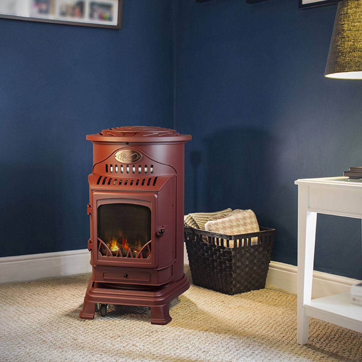 Universal - Poele à gaz 3,4 KW Rouge Effet poêle à bois Fonte véritable + Tuyau gaz + détendeur butane Provence Sahara - Imagen 6