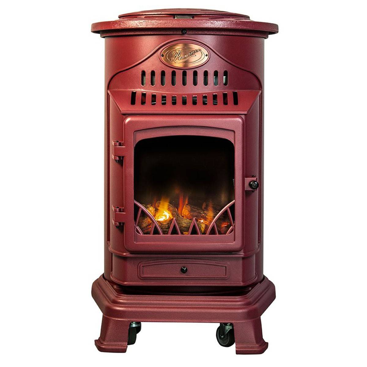 Universal - Poele à gaz 3,4 KW Rouge Effet poêle à bois Fonte véritable + Tuyau gaz + détendeur butane Provence Sahara - Imagen 5