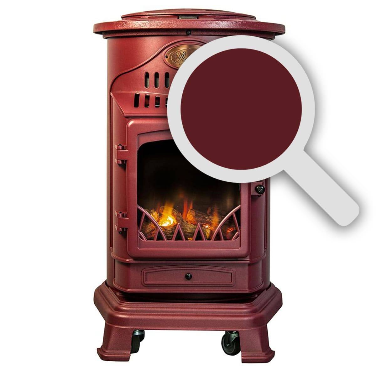 Universal - Poele à gaz 3,4 KW Rouge Effet poêle à bois Fonte véritable + Tuyau gaz + détendeur butane Provence Sahara - Imagen 3