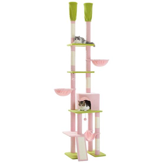 Arbre à Chat du Sol au Plafond avec 2 Poteaux Fleur Rose PAWZ Road - Image 1