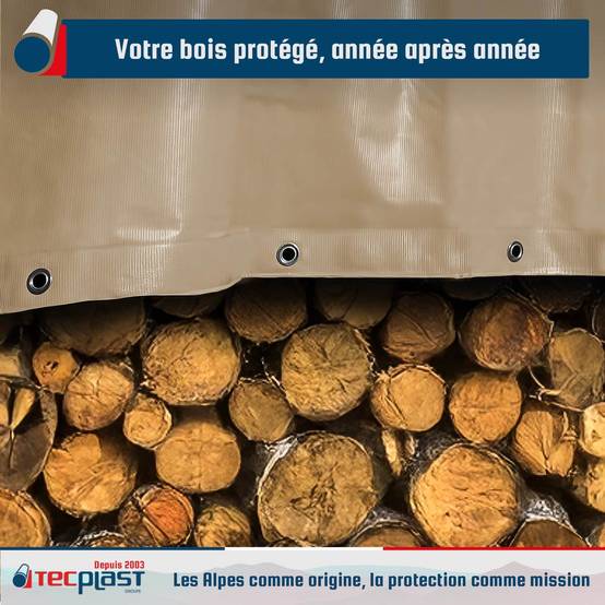 Bâche Bois 3x4 m LP506BO Beige foncé - Garantie 5 ans - Bâche de protection étanche en PVC pour Bois de chauffage TECPLAST - Imagen 2