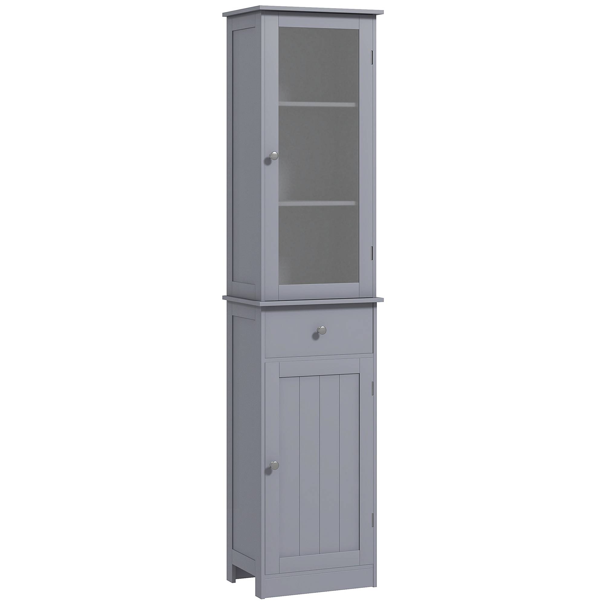 Armoire salle de bain porte acrylique avec 2 étagères et tiroir, meuble rangement vertical MDF gris moderne - Image 1