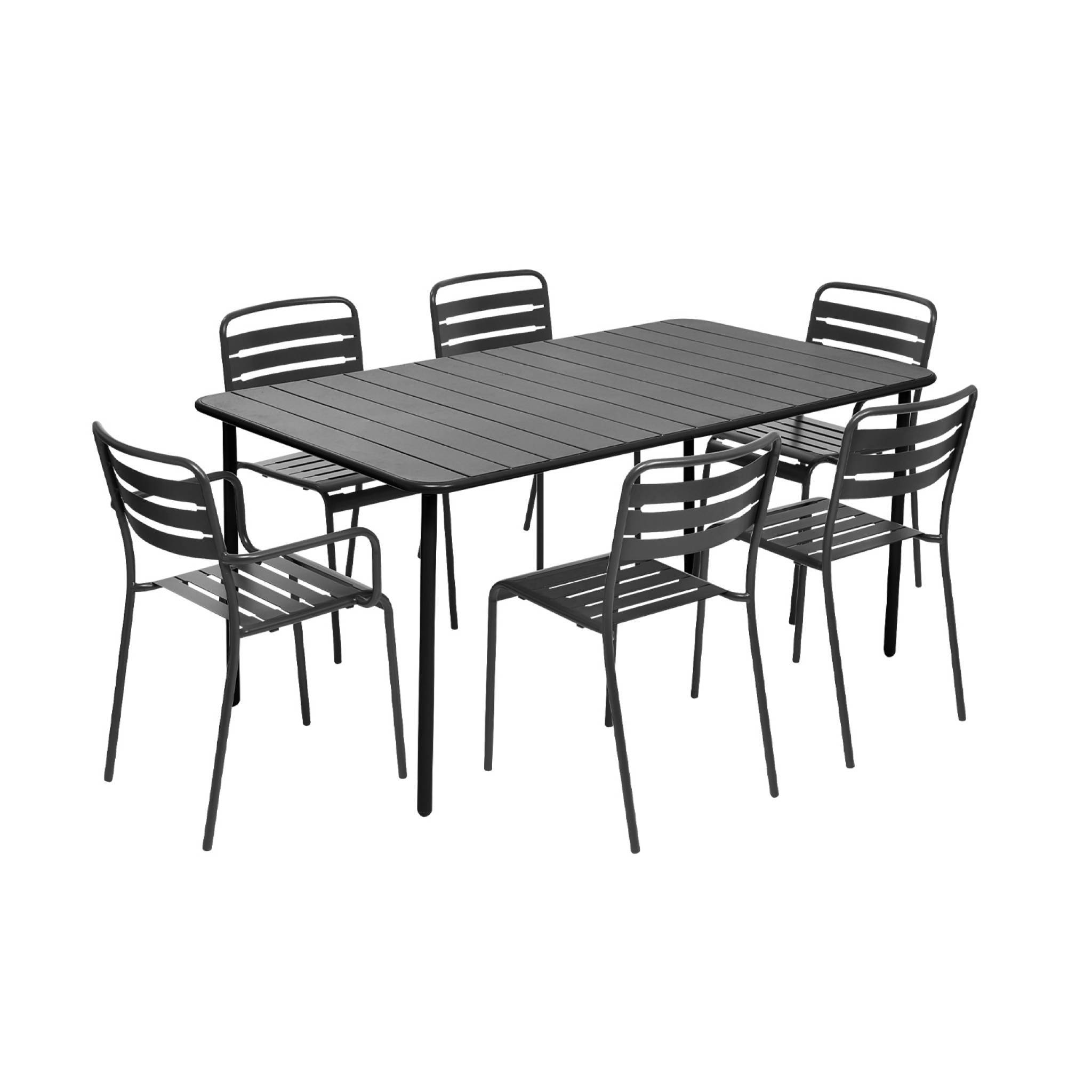 sweeek - Table de jardin métal + 6 assises anthracite. acier traitement anti rouille | sweeek - Image 2