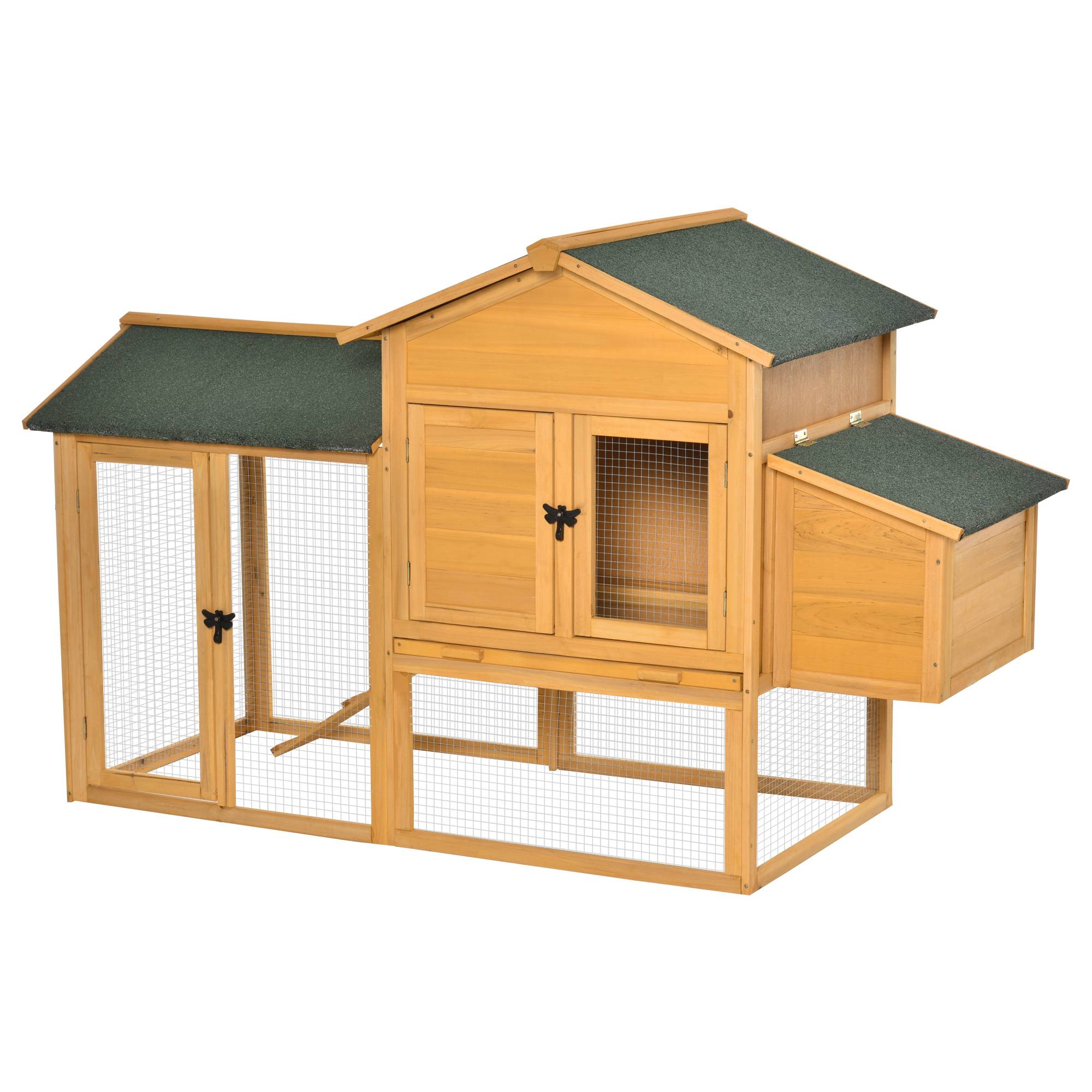Poulailler Bois Sapin Enclos et Pondoir Poules Naines Toit Bitumé 168x75x103cm - ComfortXL Pet Living - Image 1