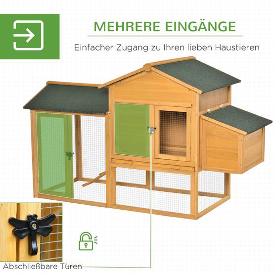 Poulailler Bois Sapin Enclos et Pondoir Poules Naines Toit Bitumé 168x75x103cm - ComfortXL Pet Living - Image 5