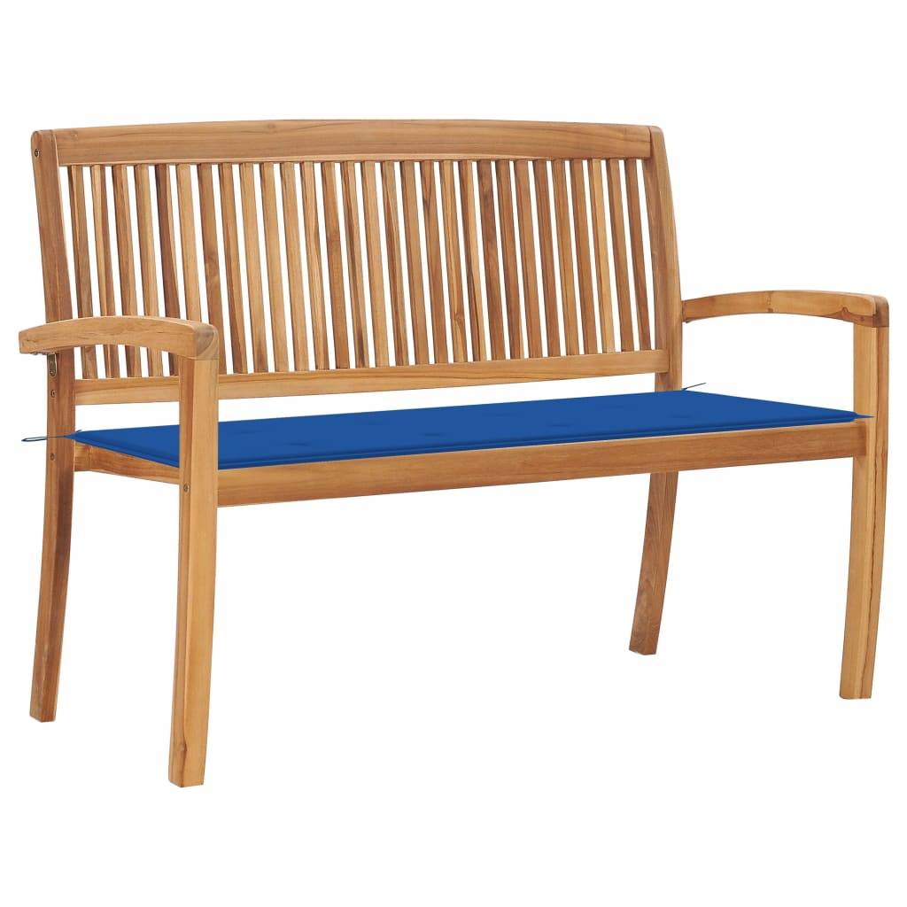 Helloshop26 - Banc de jardin meuble de patio d'extérieur terrasse empilable et coussin 128,5 x 57,5 x 90 cm bois de teck massif - Imagen 1