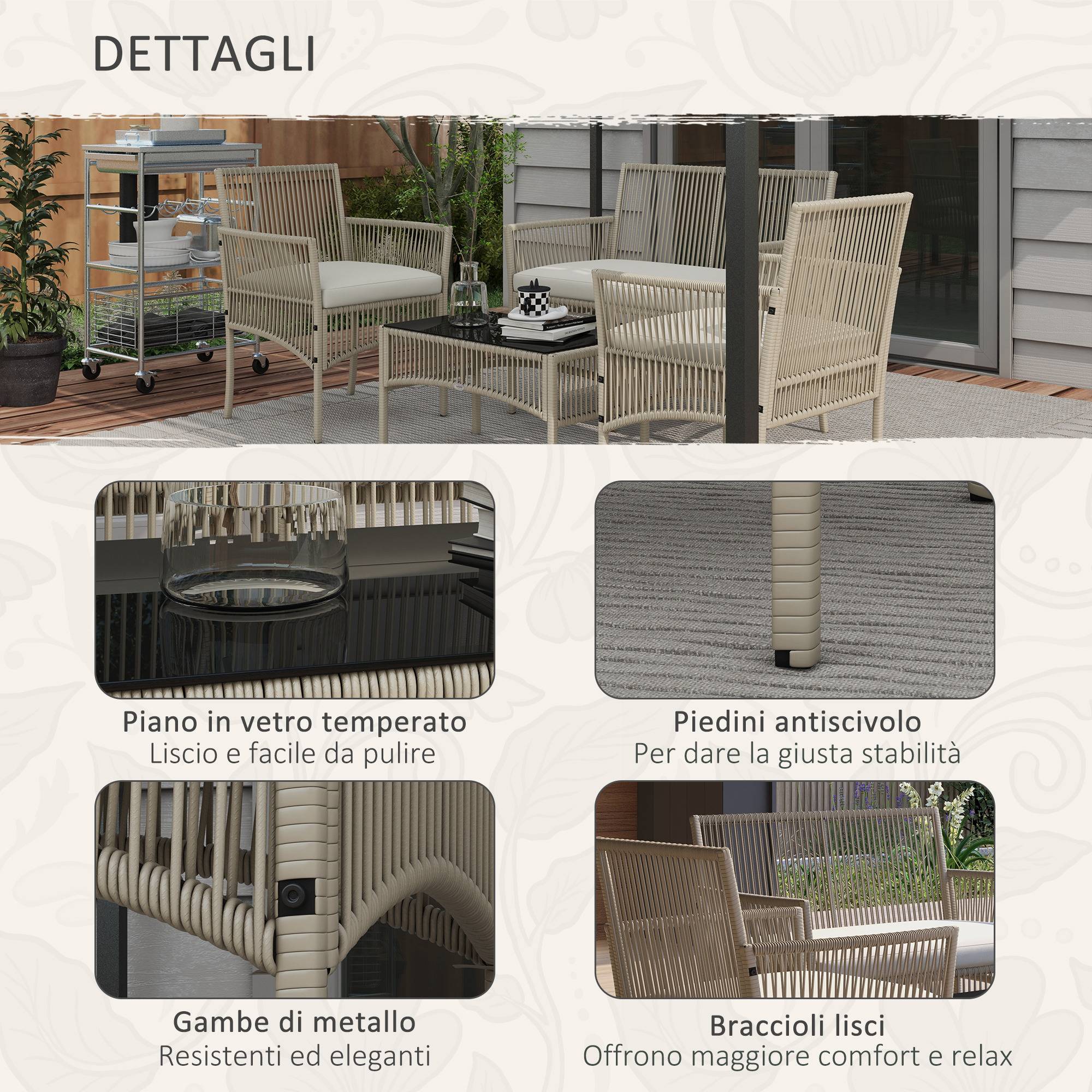 Ensemble jardin rotin 4 pcs, 2 chaises, canapé et table basse, kaki et noir - Image 8
