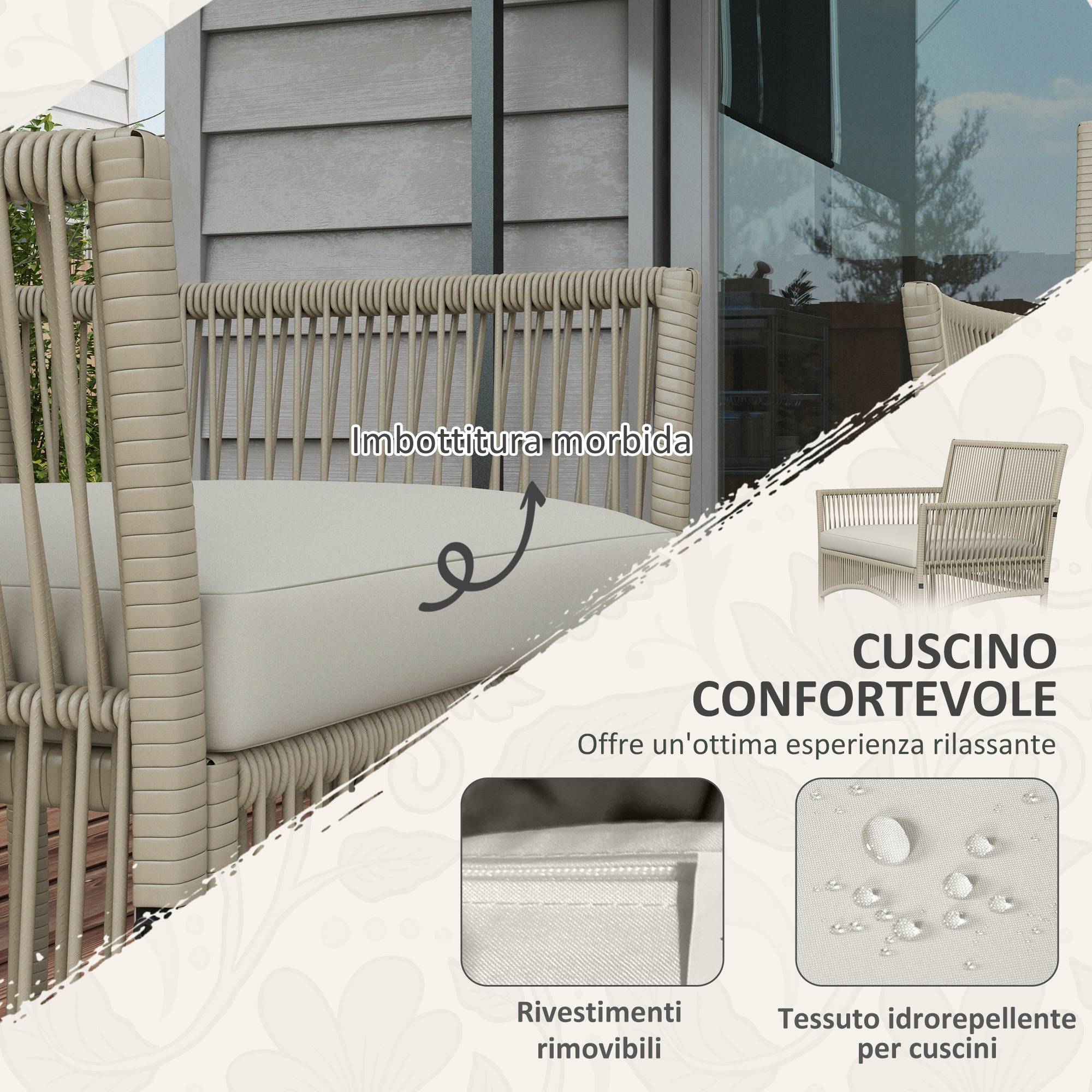 Ensemble jardin rotin 4 pcs, 2 chaises, canapé et table basse, kaki et noir - Image 6
