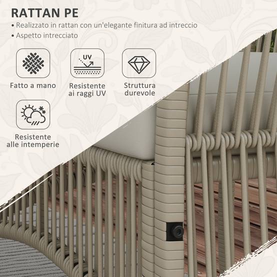Ensemble jardin rotin 4 pcs, 2 chaises, canapé et table basse, kaki et noir - Image 7