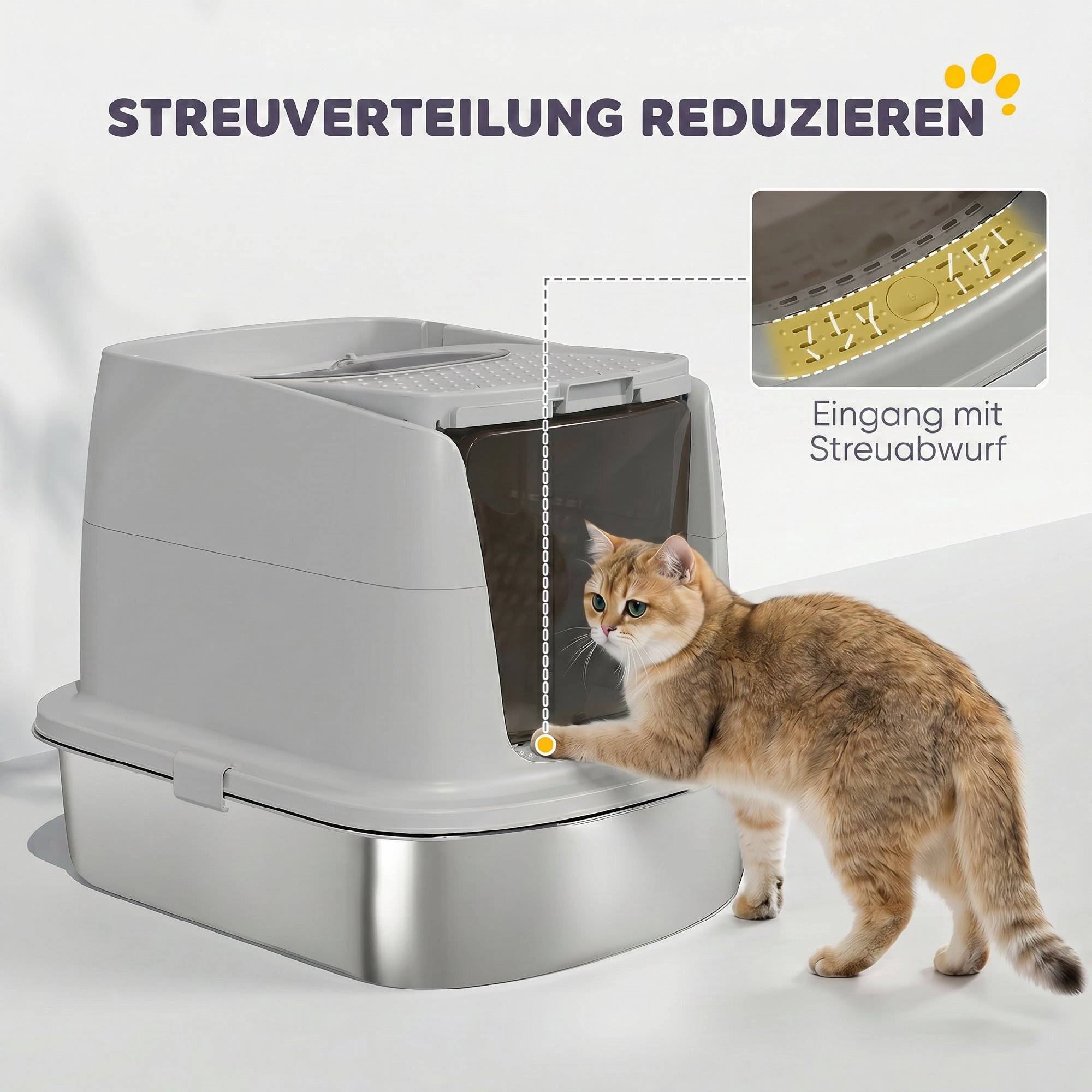 Bac à litière pour chat en acier inoxydable, bac à litière fermé avec pelle, sac anti-odeurs, entrée/sortie - Image 8