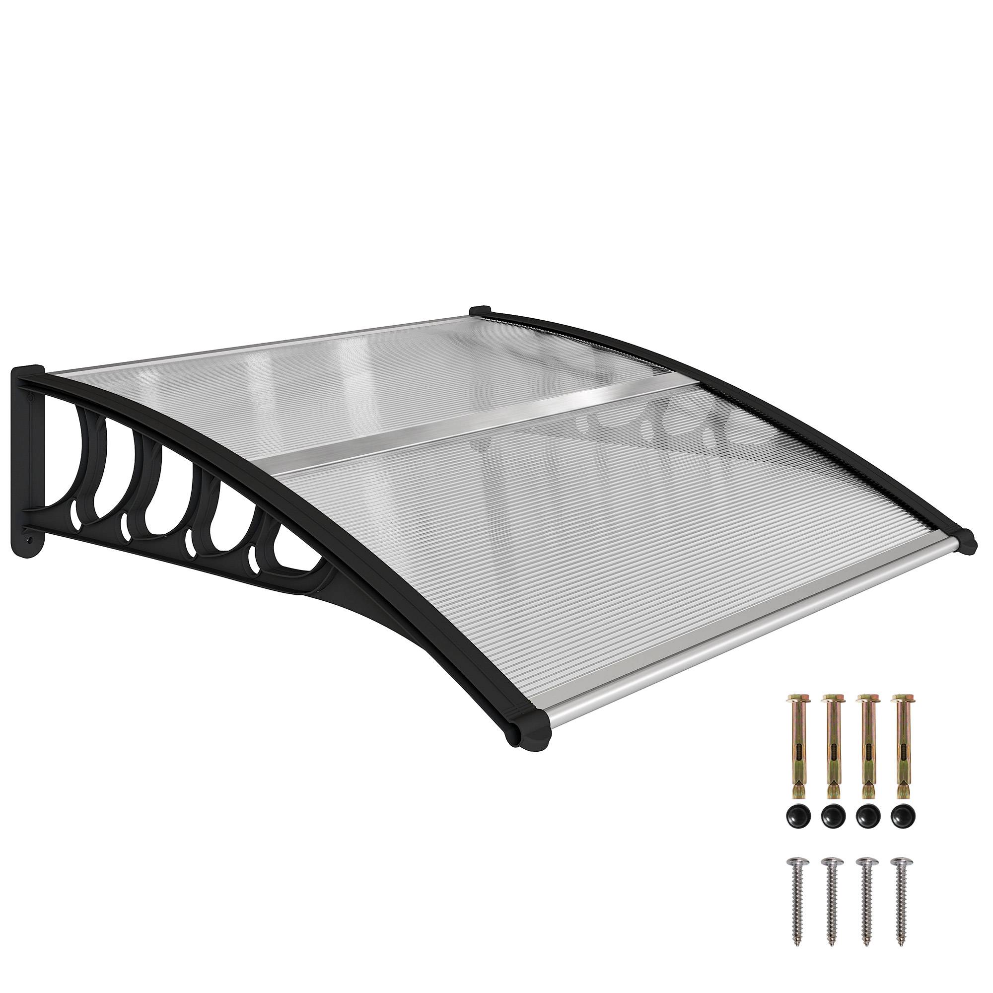 Sans Marque - Auvent pour porte d'entrée/fenêtre, résistant aux intempéries, transparent, tiges de connexion en aluminium/polycarbonate, 103 x 96,5 x 27 cm, noir - Image 1
