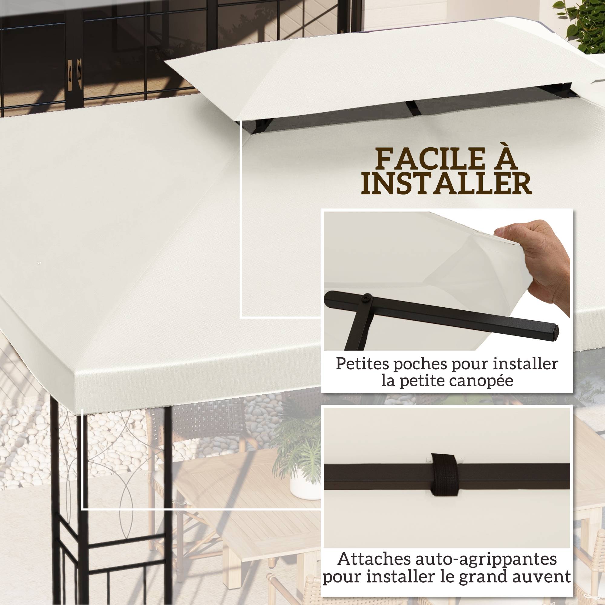 ComfortXL - Toit De Rechange Polyester Tonnelle Terrasse Protection Anti-UV 3x4m Crème - ComfortXL Outdoor Living - Image 7