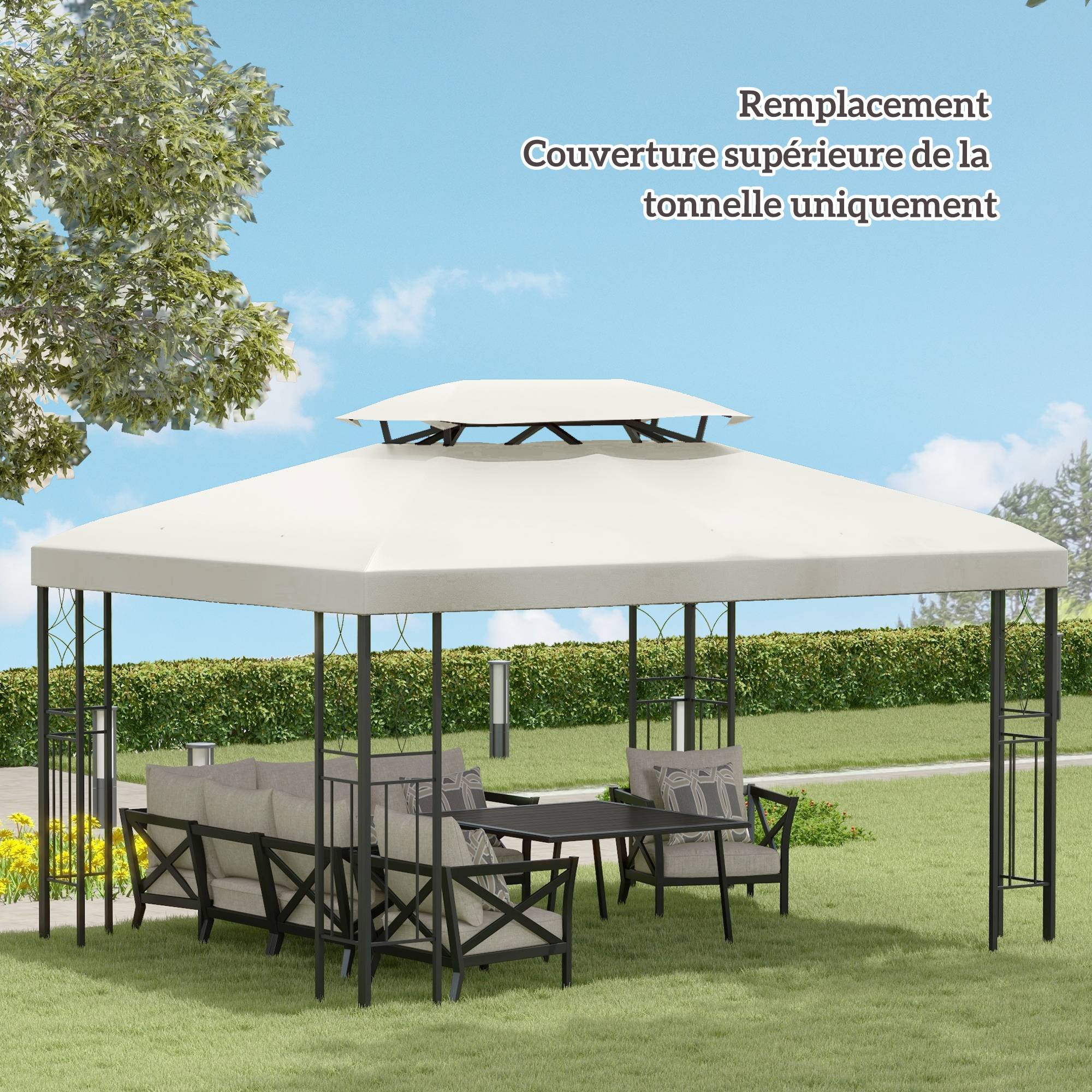 ComfortXL - Toit De Rechange Polyester Tonnelle Terrasse Protection Anti-UV 3x4m Crème - ComfortXL Outdoor Living - Image 9