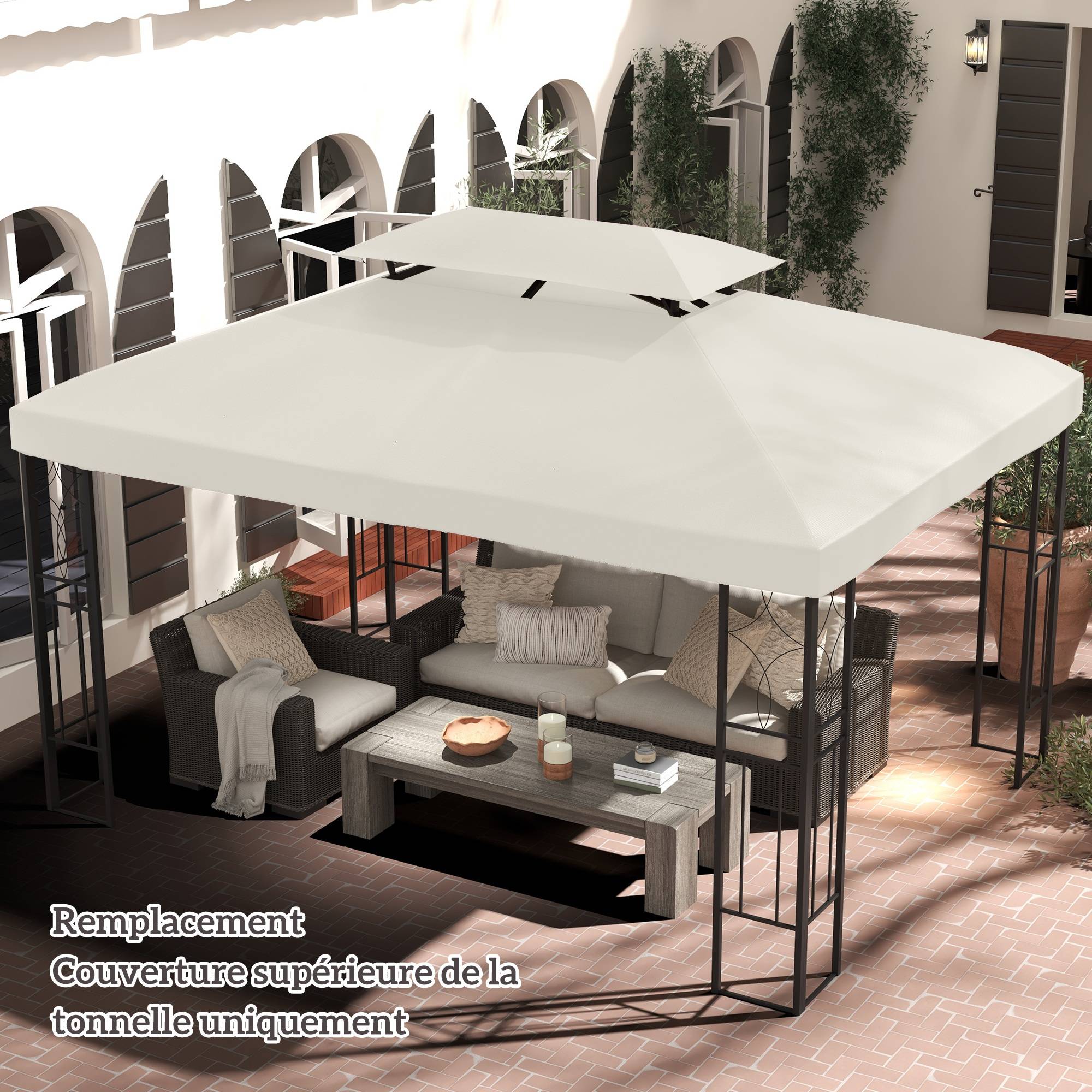 ComfortXL - Toit De Rechange Polyester Tonnelle Terrasse Protection Anti-UV 3x4m Crème - ComfortXL Outdoor Living - Image 4