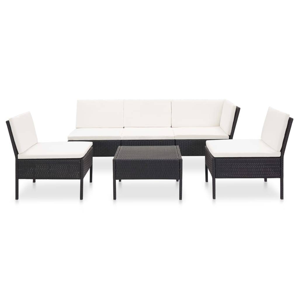 Helloshop26 - Salon de jardin meuble d'extérieur ensemble de mobilier 6 pièces avec coussins résine tressée noir - Imagen 2