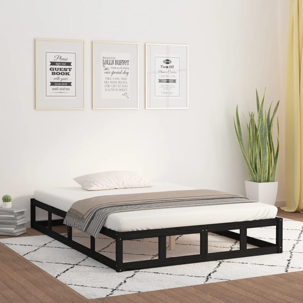Vidaxl - Cadre de lit Noir 140x190 cm Bois massif - vidaXL - Imagen 2