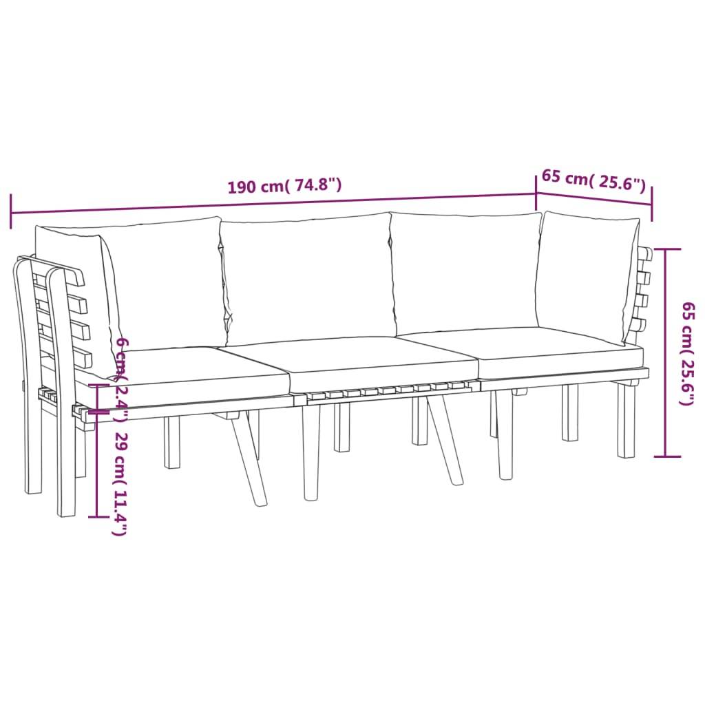 Canapé de Jardin 3p Bois d'Acacia Modulable Design à Lattes Coussins Gris – ComfortXL Outdoor Living - Image 8