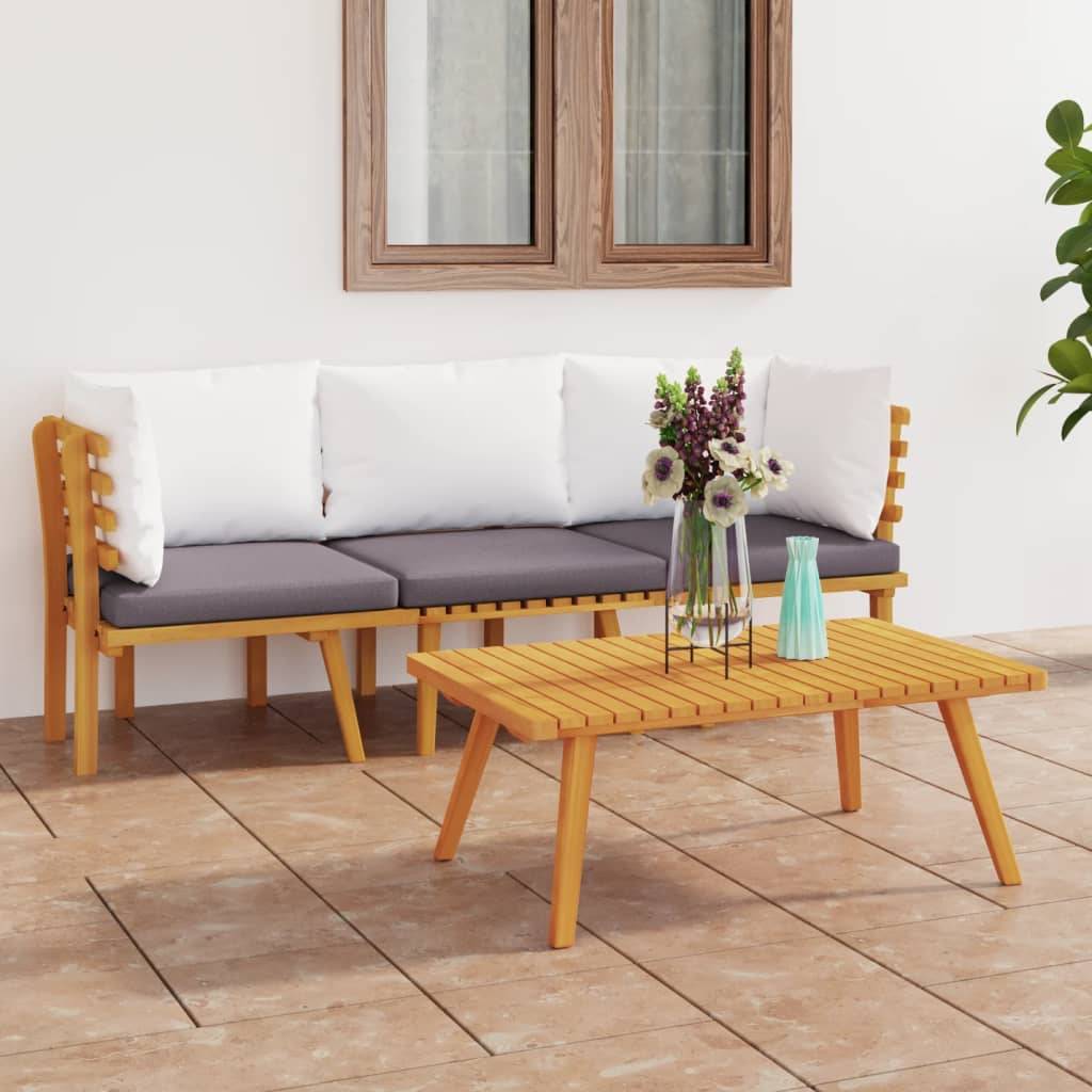 Canapé de Jardin 3p Bois d'Acacia Modulable Design à Lattes Coussins Gris – ComfortXL Outdoor Living - Image 1