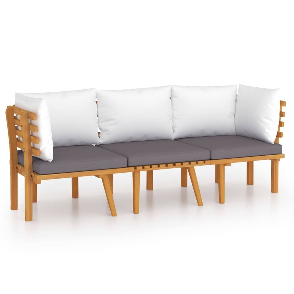 Canapé de Jardin 3p Bois d'Acacia Modulable Design à Lattes Coussins Gris – ComfortXL Outdoor Living - Image 2