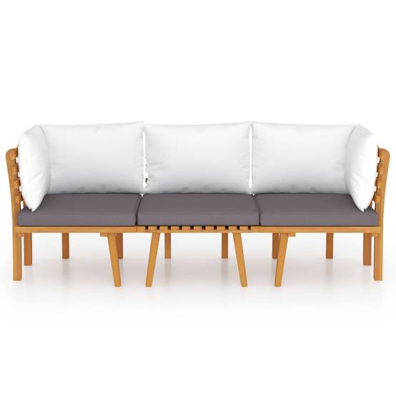 Canapé de Jardin 3p Bois d'Acacia Modulable Design à Lattes Coussins Gris – ComfortXL Outdoor Living - Image 3