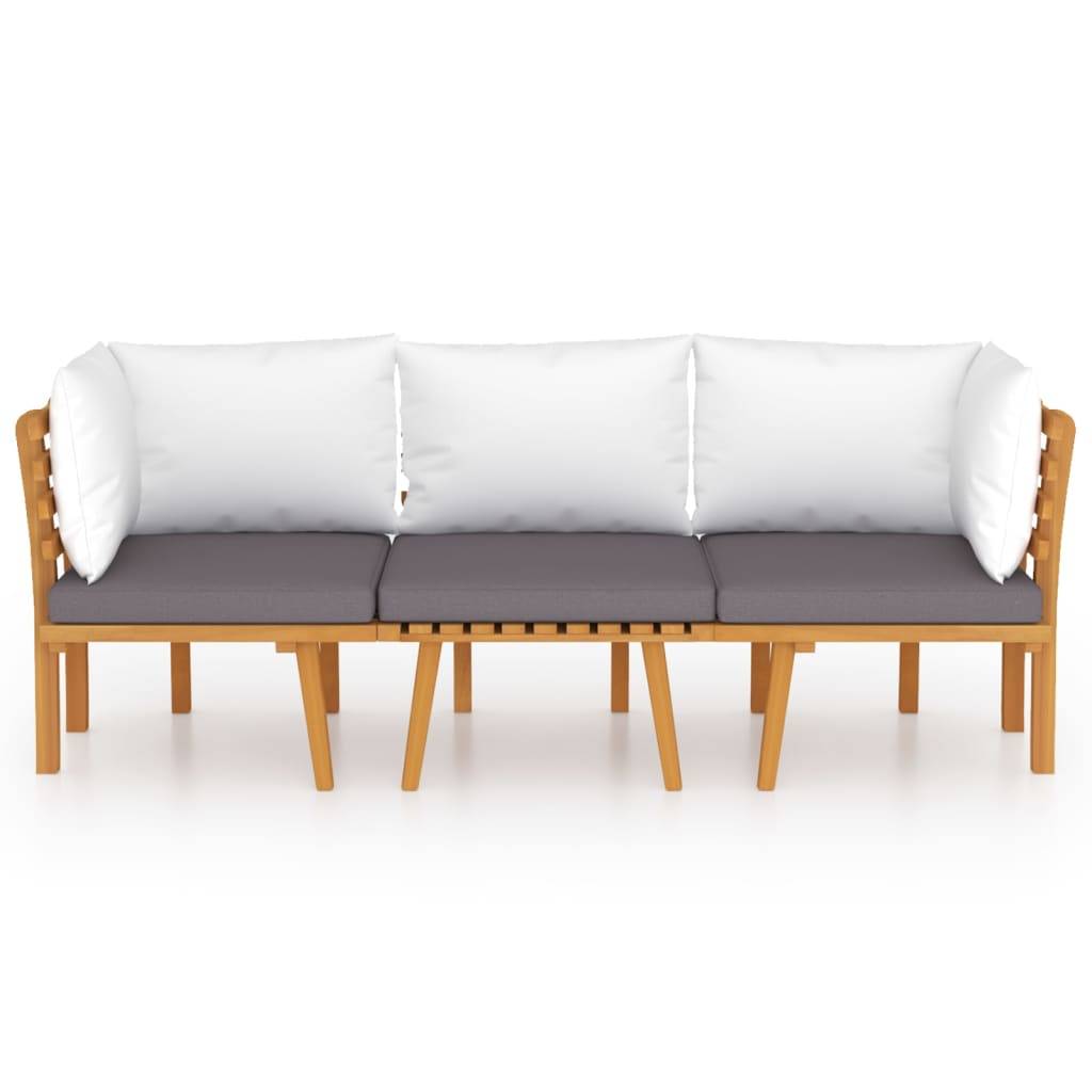 Canapé de Jardin 3p Bois d'Acacia Modulable Design à Lattes Coussins Gris – ComfortXL Outdoor Living - Image 3