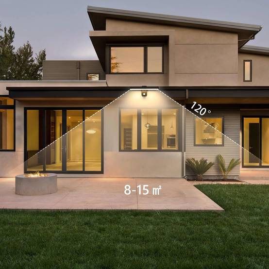 8 in 1 - Applique murale extérieure avec détecteur de mouvement 21 W IP65 Noir, éclairage LED orientable à 350°, 3000 K, idéale pour terrasse. - Image 4