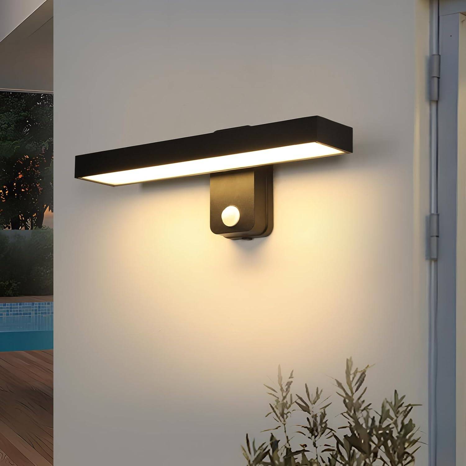 8 in 1 - Applique murale extérieure avec détecteur de mouvement 21 W IP65 Noir, éclairage LED orientable à 350°, 3000 K, idéale pour terrasse. - Image 1