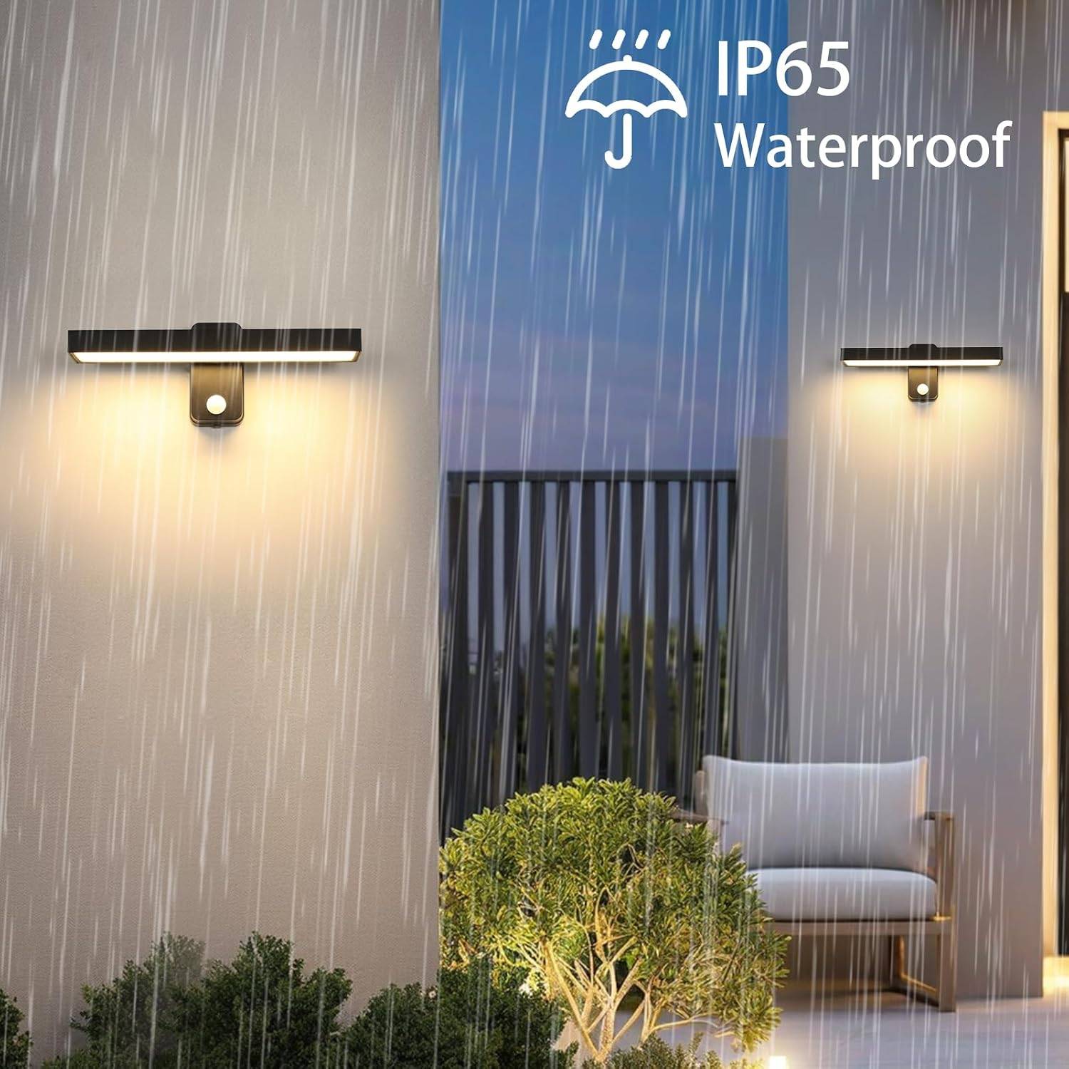 8 in 1 - Applique murale extérieure avec détecteur de mouvement 21 W IP65 Noir, éclairage LED orientable à 350°, 3000 K, idéale pour terrasse. - Image 5