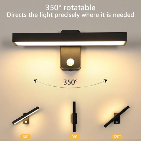8 in 1 - Applique murale extérieure avec détecteur de mouvement 21 W IP65 Noir, éclairage LED orientable à 350°, 3000 K, idéale pour terrasse. - Image 3
