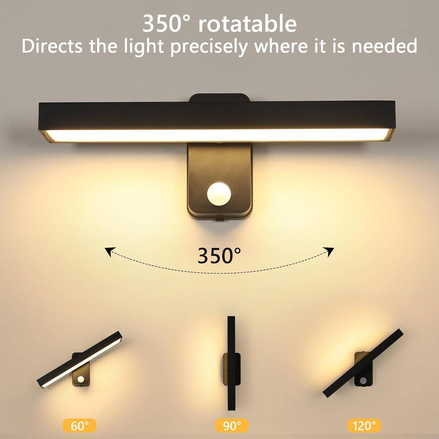 8 in 1 - Applique murale extérieure avec détecteur de mouvement 21 W IP65 Noir, éclairage LED orientable à 350°, 3000 K, idéale pour terrasse. - Image 3