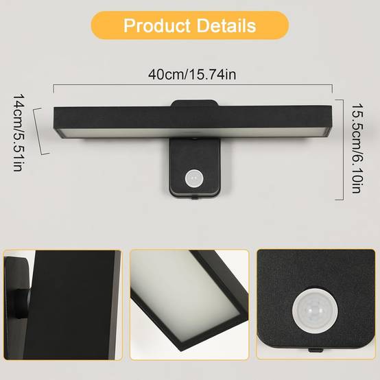 8 in 1 - Applique murale extérieure avec détecteur de mouvement 21 W IP65 Noir, éclairage LED orientable à 350°, 3000 K, idéale pour terrasse. - Image 2